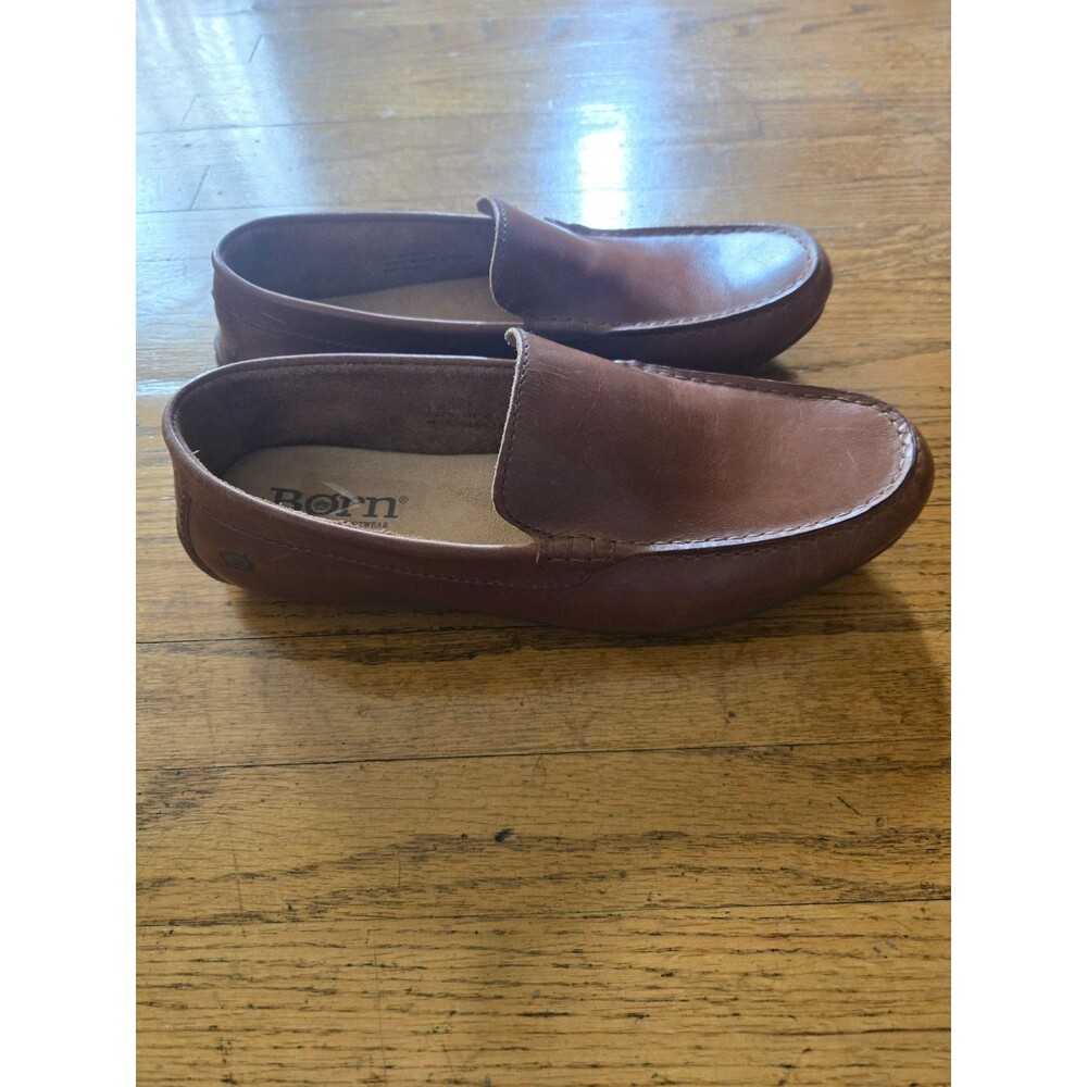 Born Caleb Mens Leather Slip On Moc Loafer Driving Shoes Brown Size 9.5M